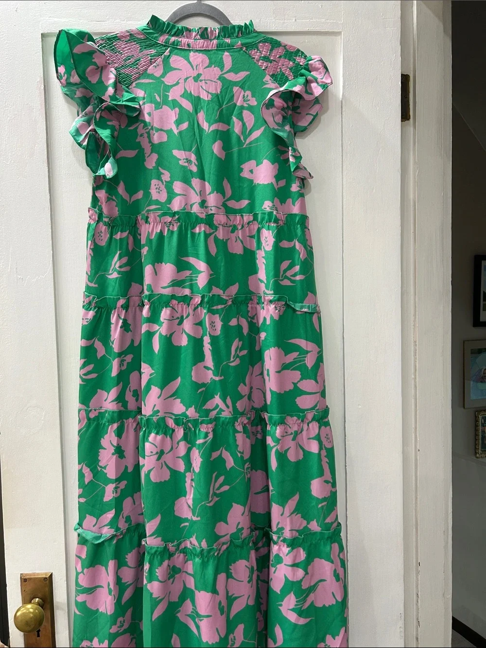 Umgee Green and Pink Floral Tiered Maxi Dress